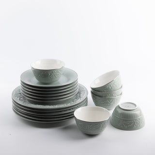Jiwar - Dinner Set (18-Pc) - Mint Green & Silver