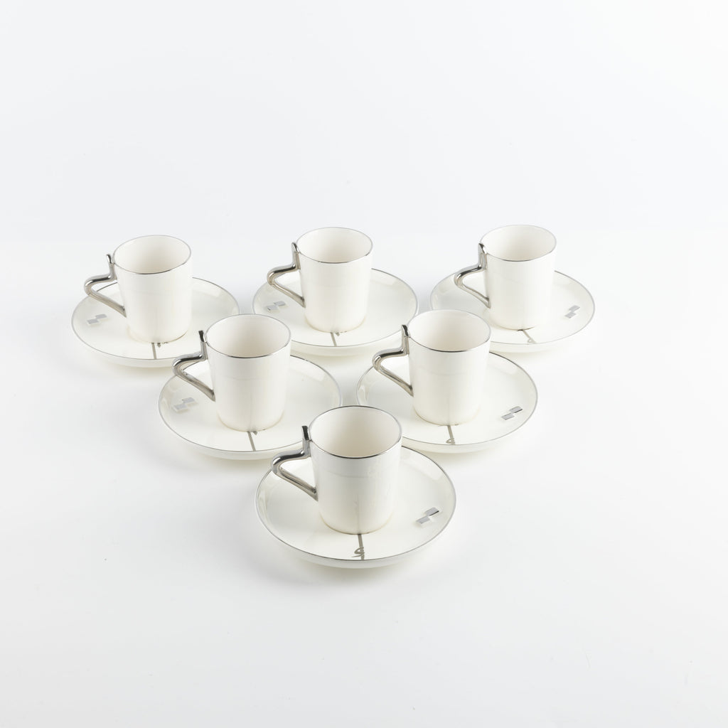 Liqa'a - Espresso/Turkish Coffee Set (12-Pc)- Pearl White & Silver