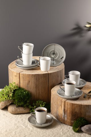 Liqa'a - Espresso/Turkish Coffee Set (12-Pc)- Grey & Silver