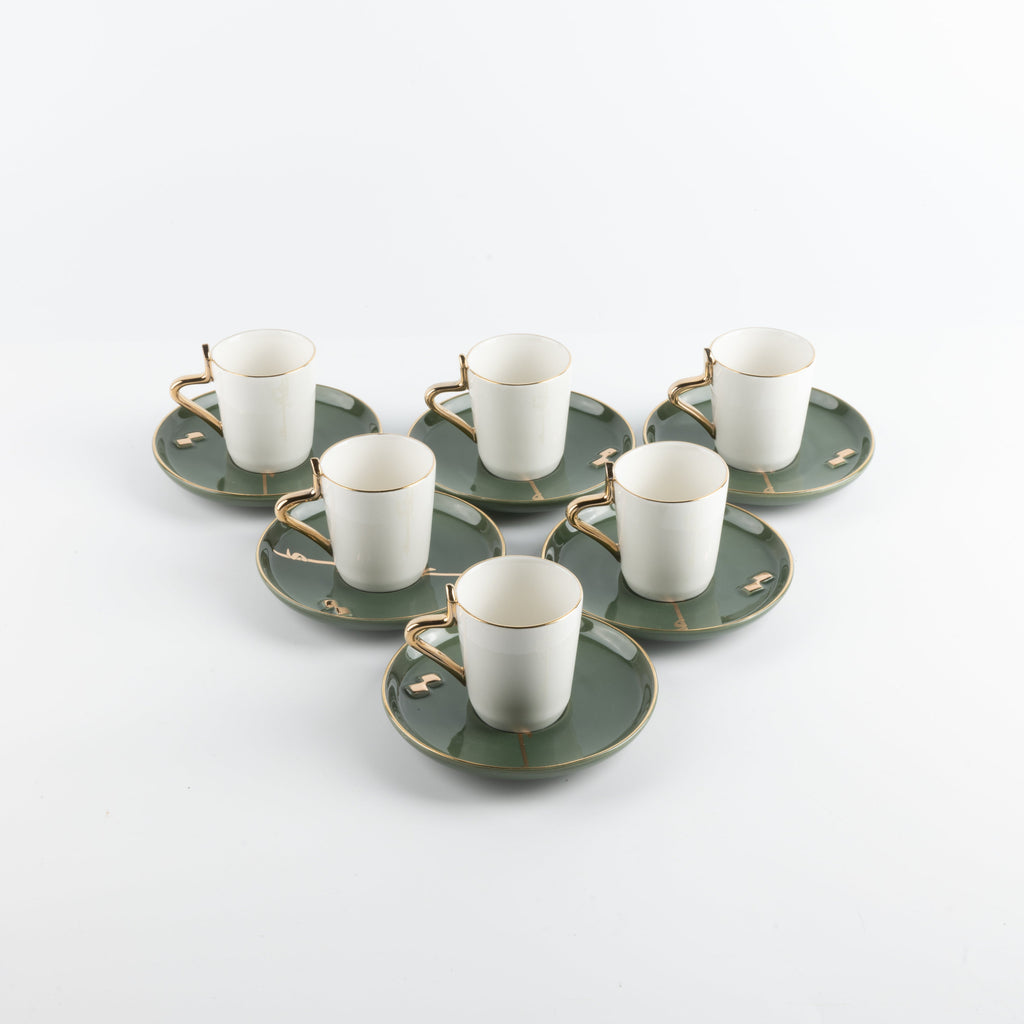 Liqa'a - Espresso/Turkish Coffee Set (12-Pc)- Olive Green  & Gold