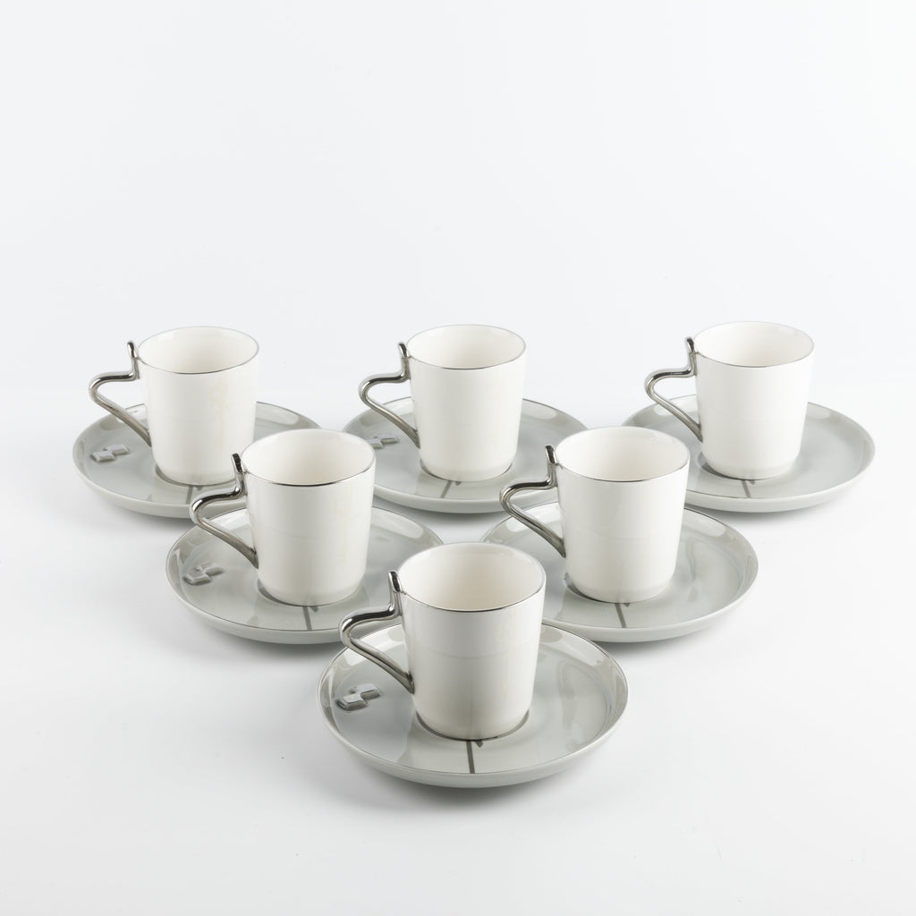 Liqa'a - Cappuccino Set (12-Pc) - Grey & Silver