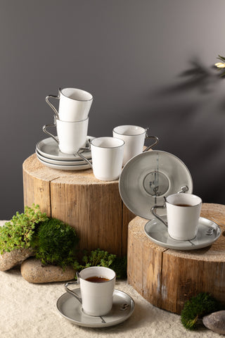 Liqa'a - Cappuccino Set (12-Pc) - Grey & Silver