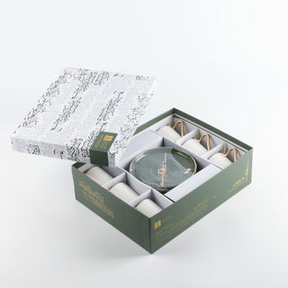 Liqa'a - Cappuccino Set (12-Pc) - Olive Green  & Gold