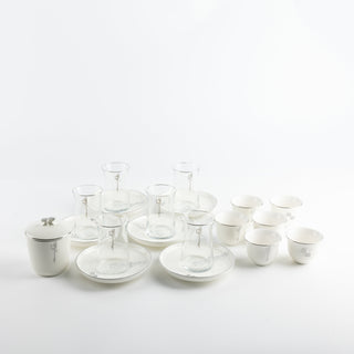 Liqa'a - Tea Set (19-Pc) - Pearl White & Silver