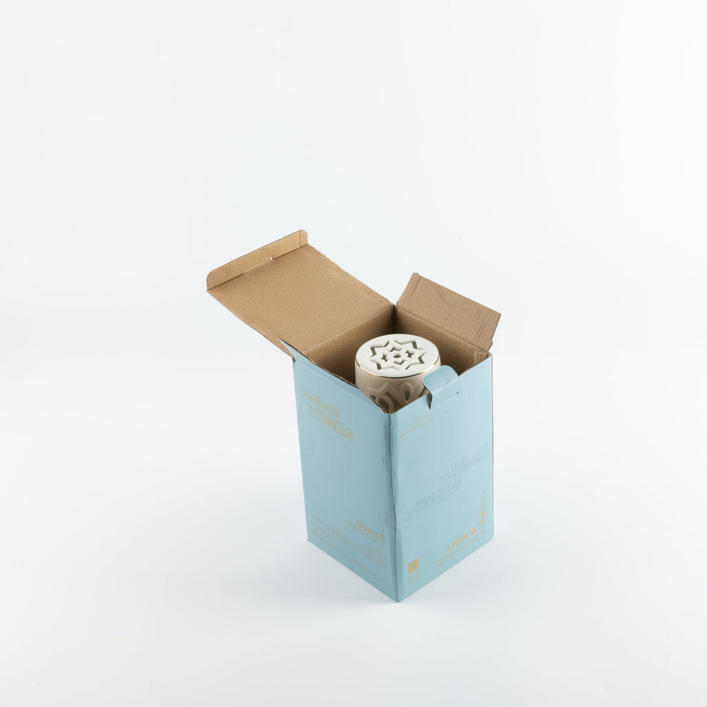 Liqa'a - Medium Lantern Candle Holder - Pearl White & Gold