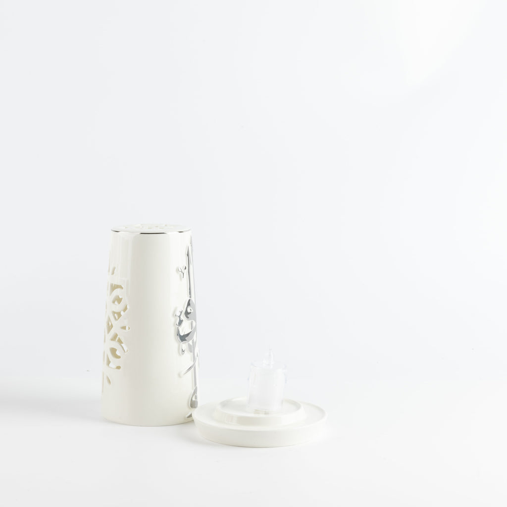 Liqa'a - Medium Lantern Candle Holder - Pearl White & Silver