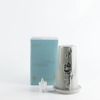 Liqa'a - Medium Lantern Candle Holder - Grey & Silver