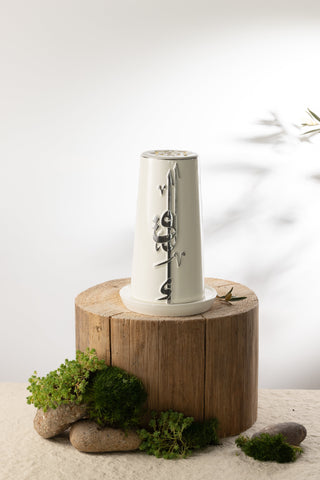 Liqa'a - Large Lantern Candle Holder  - Pearl White & Silver