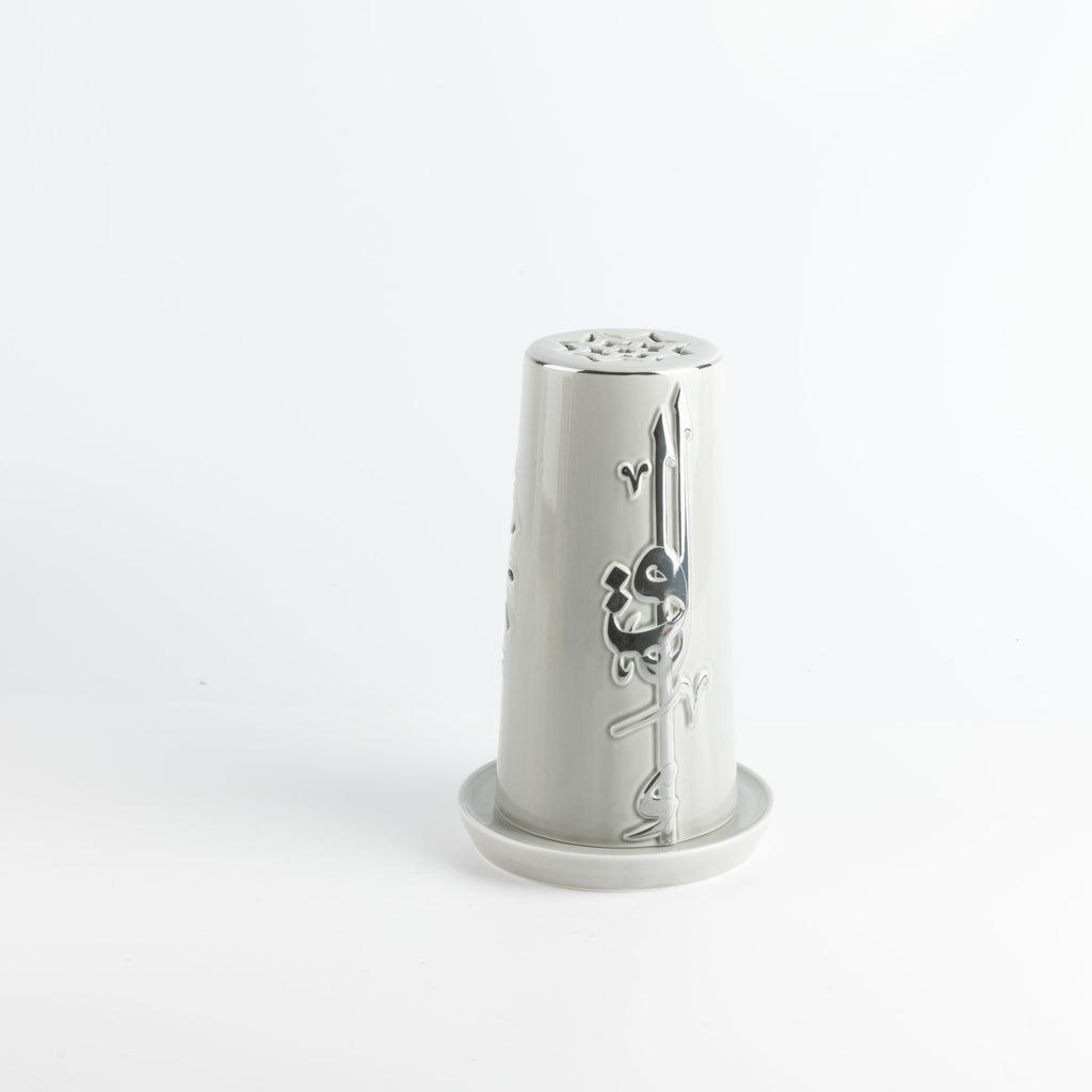 Liqa'a - Large  Lantern Candle Holder  - Grey & Silver