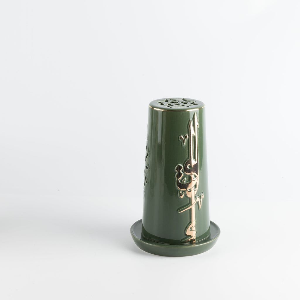 Liqa'a - Large Lantern Candle Holder  - Olive Green  & Gold