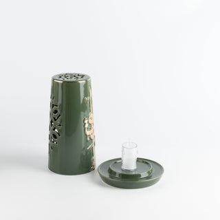 Liqa'a - Large Lantern Candle Holder  - Olive Green  & Gold
