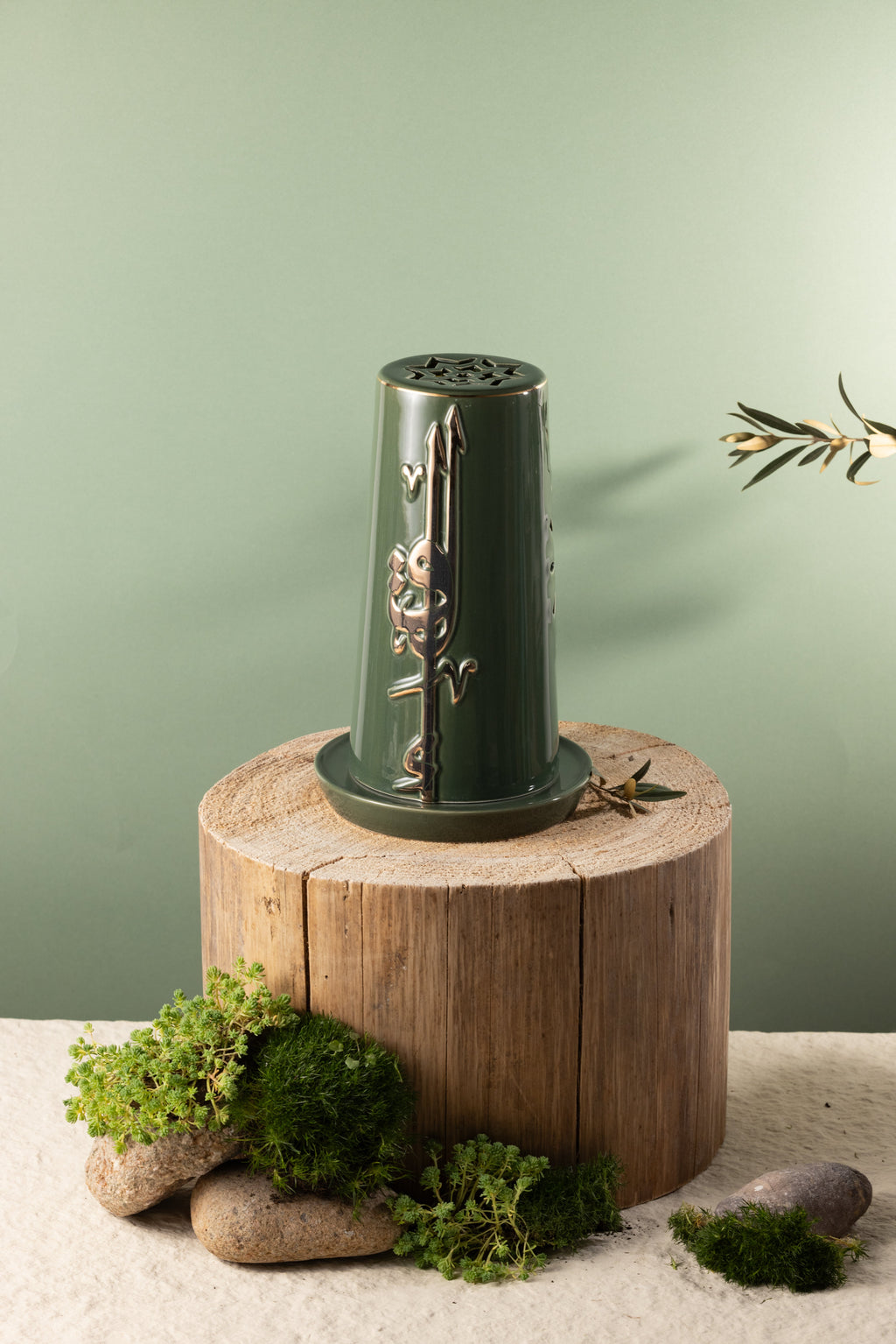 Liqa'a - Large Lantern Candle Holder  - Olive Green  & Gold