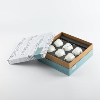 Liqaa Arabic Coffee Cups with Holder – Pearl White & Silver, Luxury Coffee Set