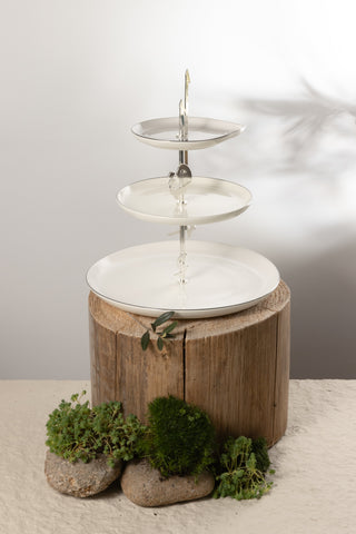 Liqa’a 3-Tier Serving Plate – Pearl White & Silver
