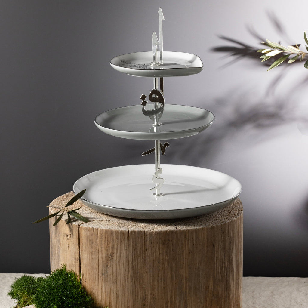 Liqa'a - 3 Tier Plate - Grey & Silver