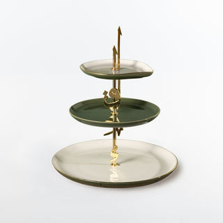 Liqa'a - 3 Tier Plate - Olive Green  & Gold