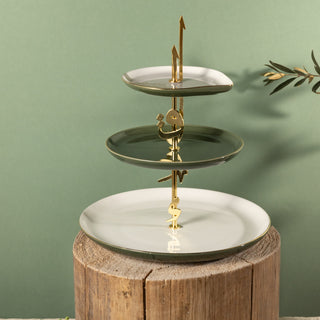 Liqa'a - 3 Tier Plate - Olive Green  & Gold