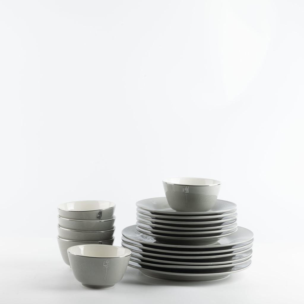 Liqa’a Dinner Set (18-Piece) – Grey & Silver