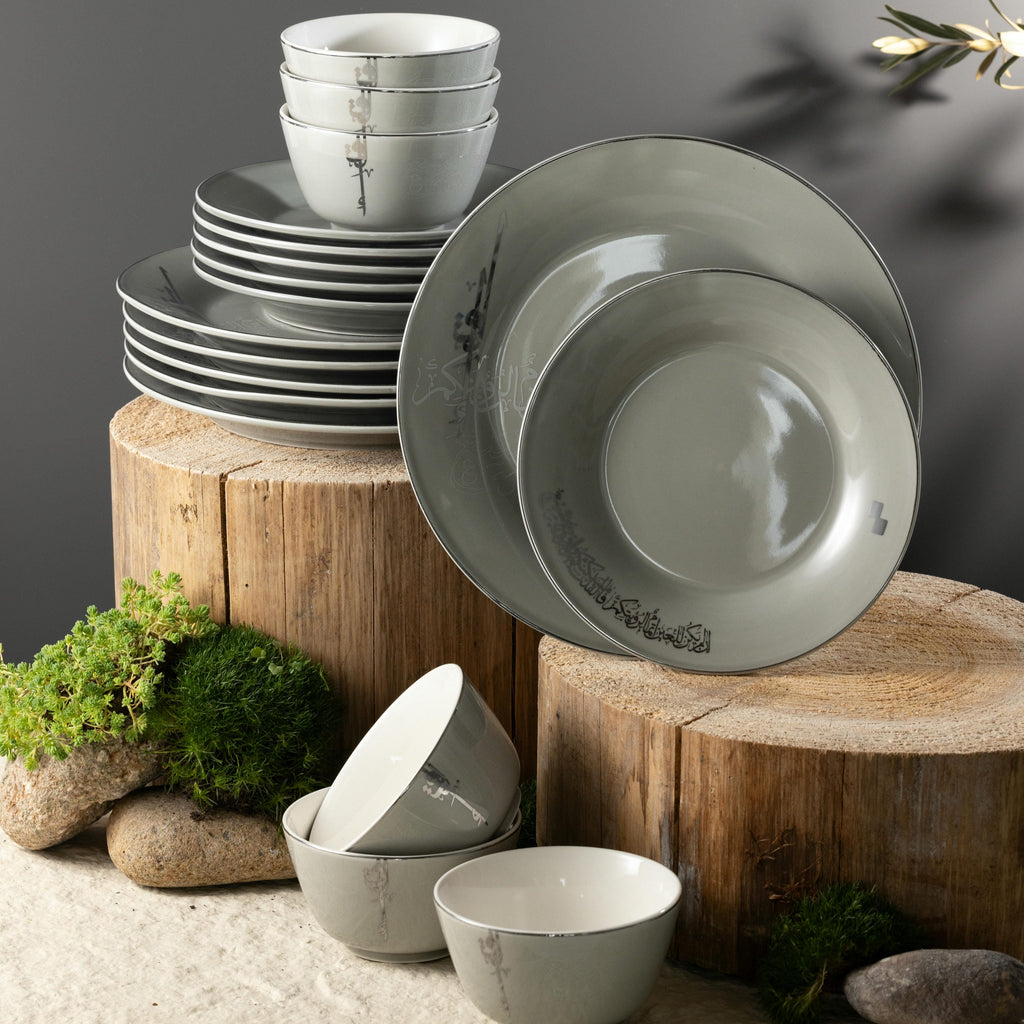 Liqa’a Dinner Set (18-Piece) – Grey & Silver
