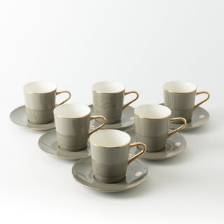 Mirral - Cappuccino Set (12-Pc) - Grey & Gold
