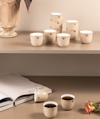 Mirral - Arabic Coffee Cups Set (12-Pc) - Beige & Gold