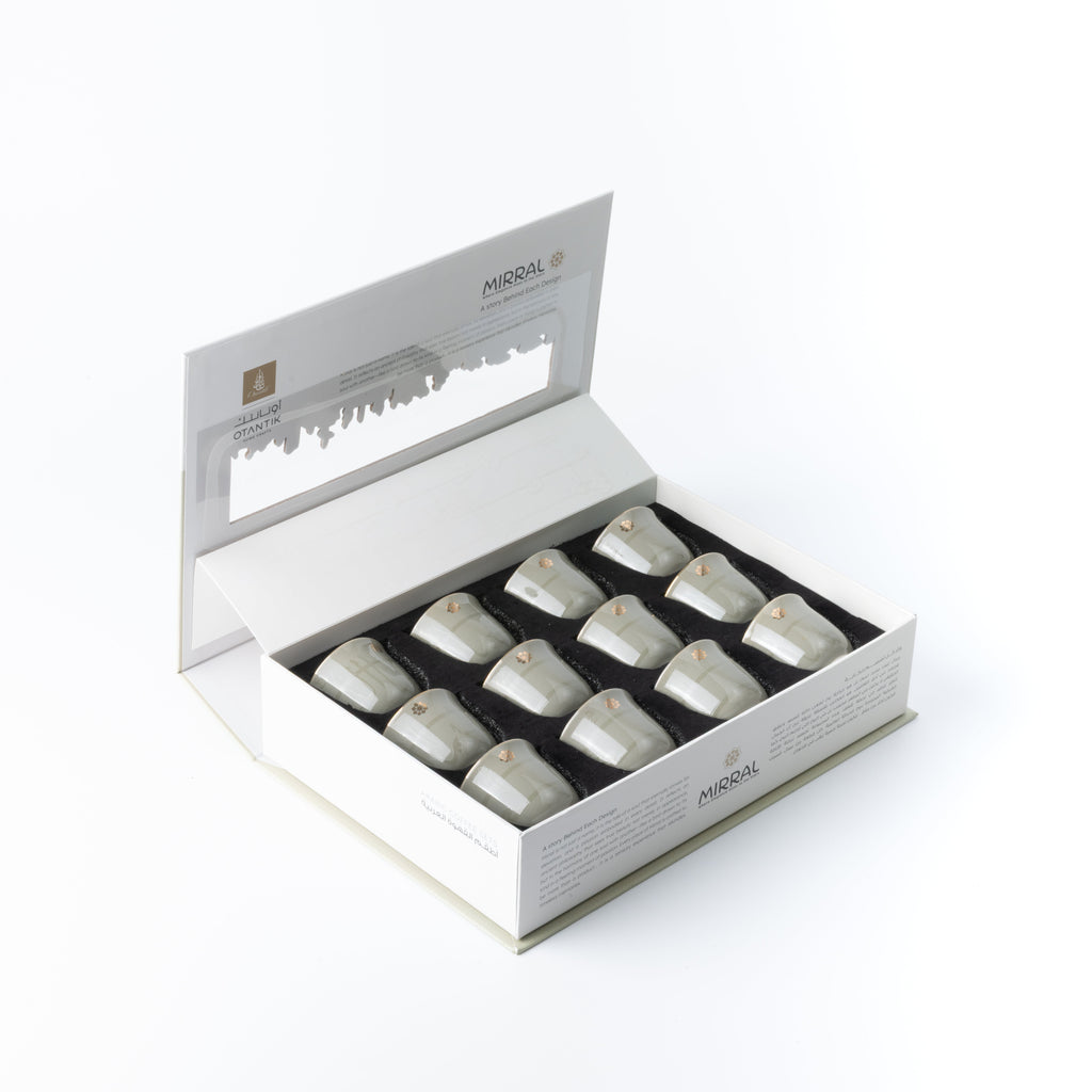 Mirral - Arabic Coffee Cups Set (12-Pc) - Grey & Gold