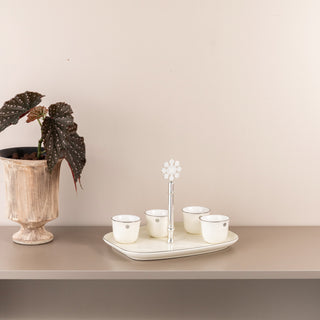 Mirral - Arabic Coffee Cups With Holder - White & Silver