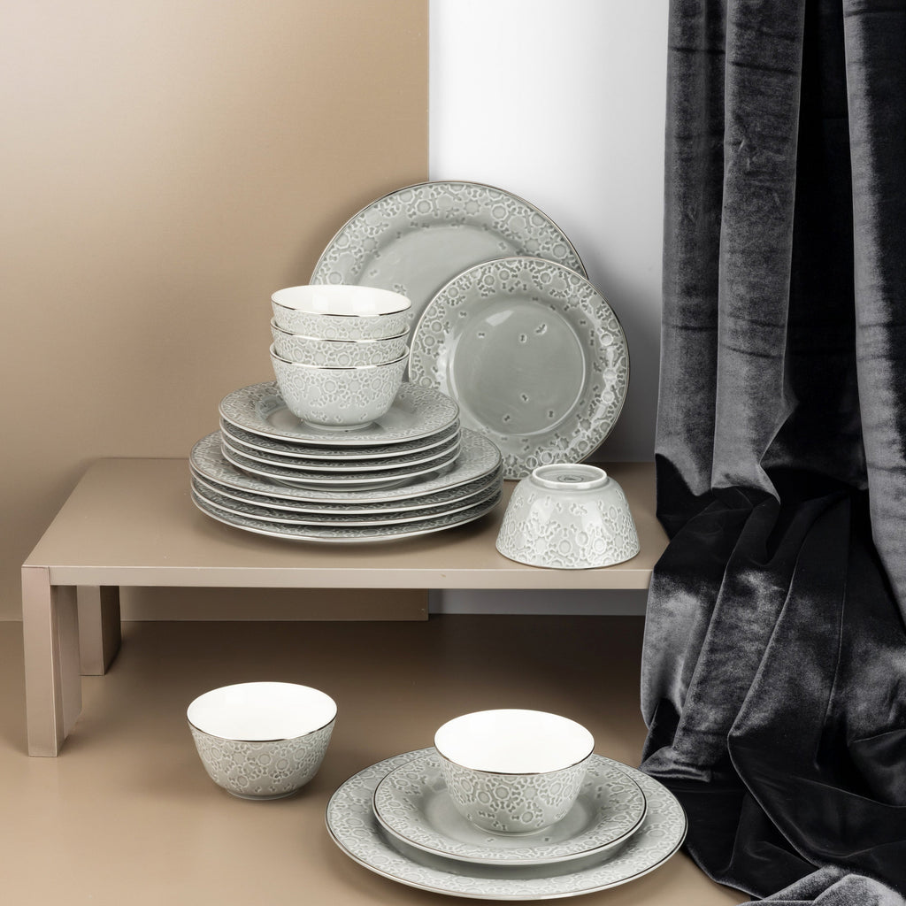 Nourhan - Dinner Set (18-Pc) - Grey & Silver