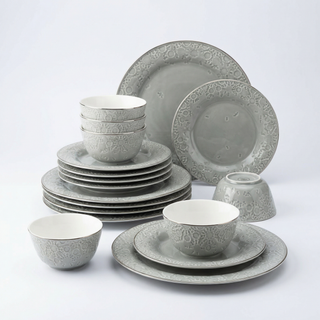 Nourhan - Dinner Set (18-Pc) - Grey & Silver