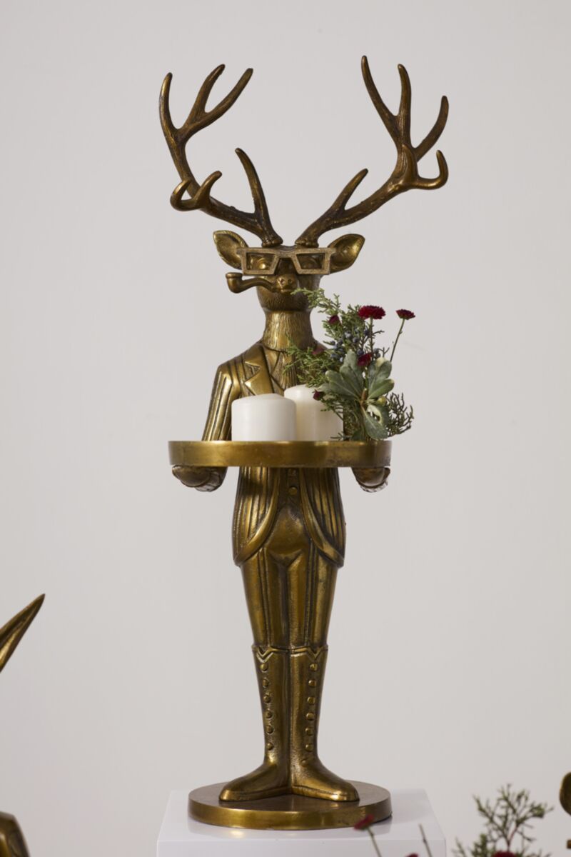 Frankie Stag Butler Stand with Serving Tray – Antique Gold-Pre Order