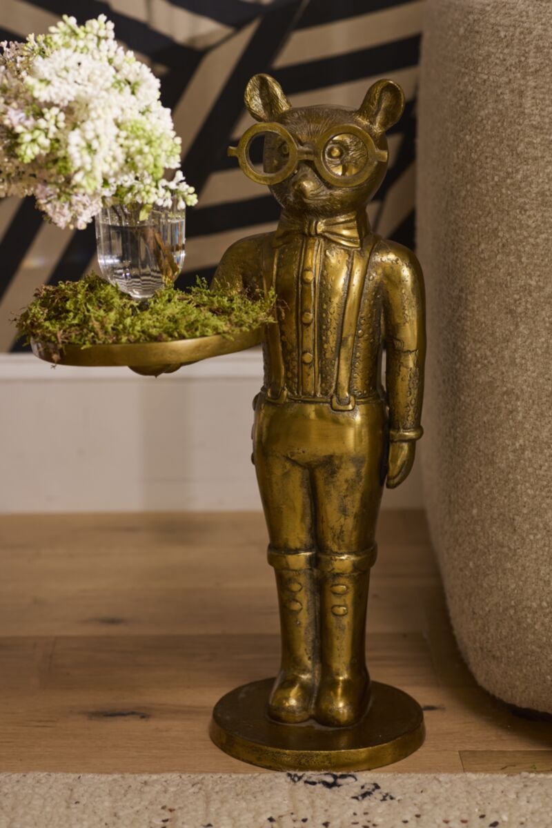 Louie Bear Butler Stand with Serving Tray – Antique Gold-Pre Order