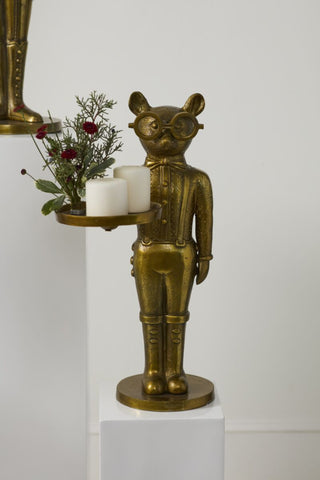 Louie Bear Butler Stand with Serving Tray – Antique Gold-Pre Order
