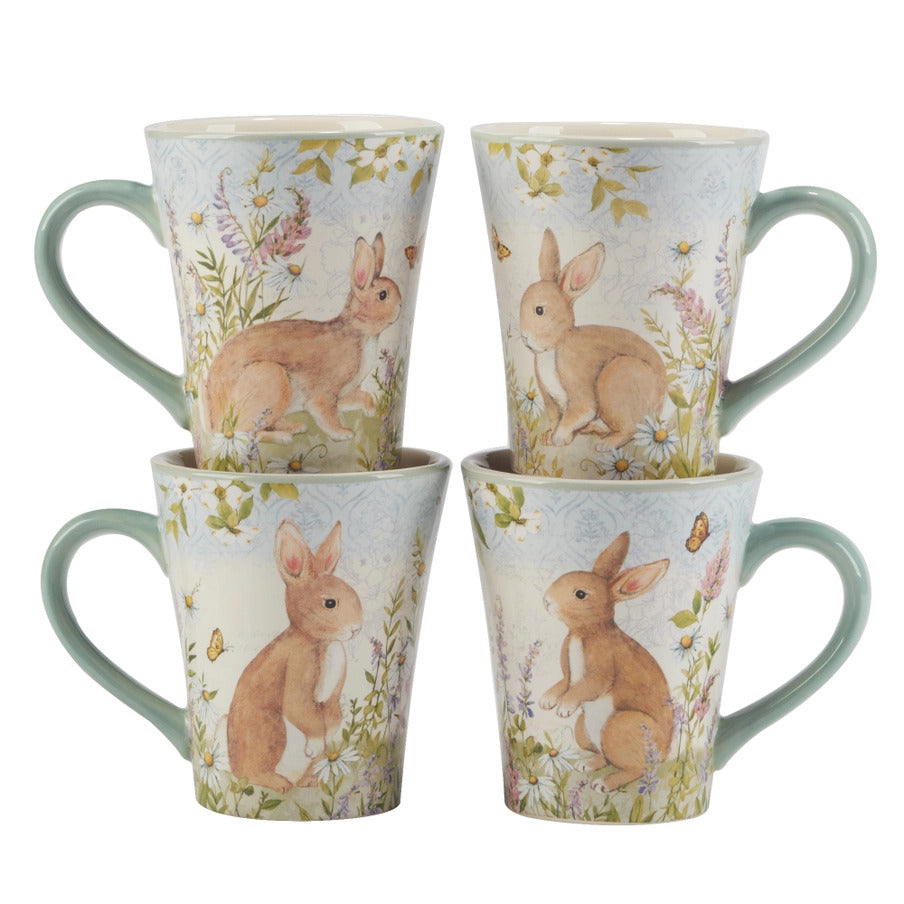 Easter Bunny Meadow Mug 16 oz. Set of 4 Assorted Designs