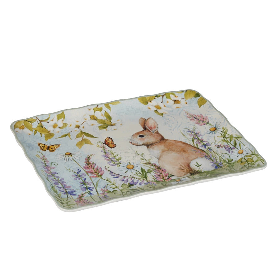 Easter Bunny Meadow Rectangular Platter