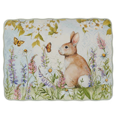 Easter Bunny Meadow Rectangular Platter