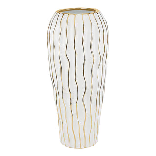Elegant White Porcelain Vase with Gold Wavy Design