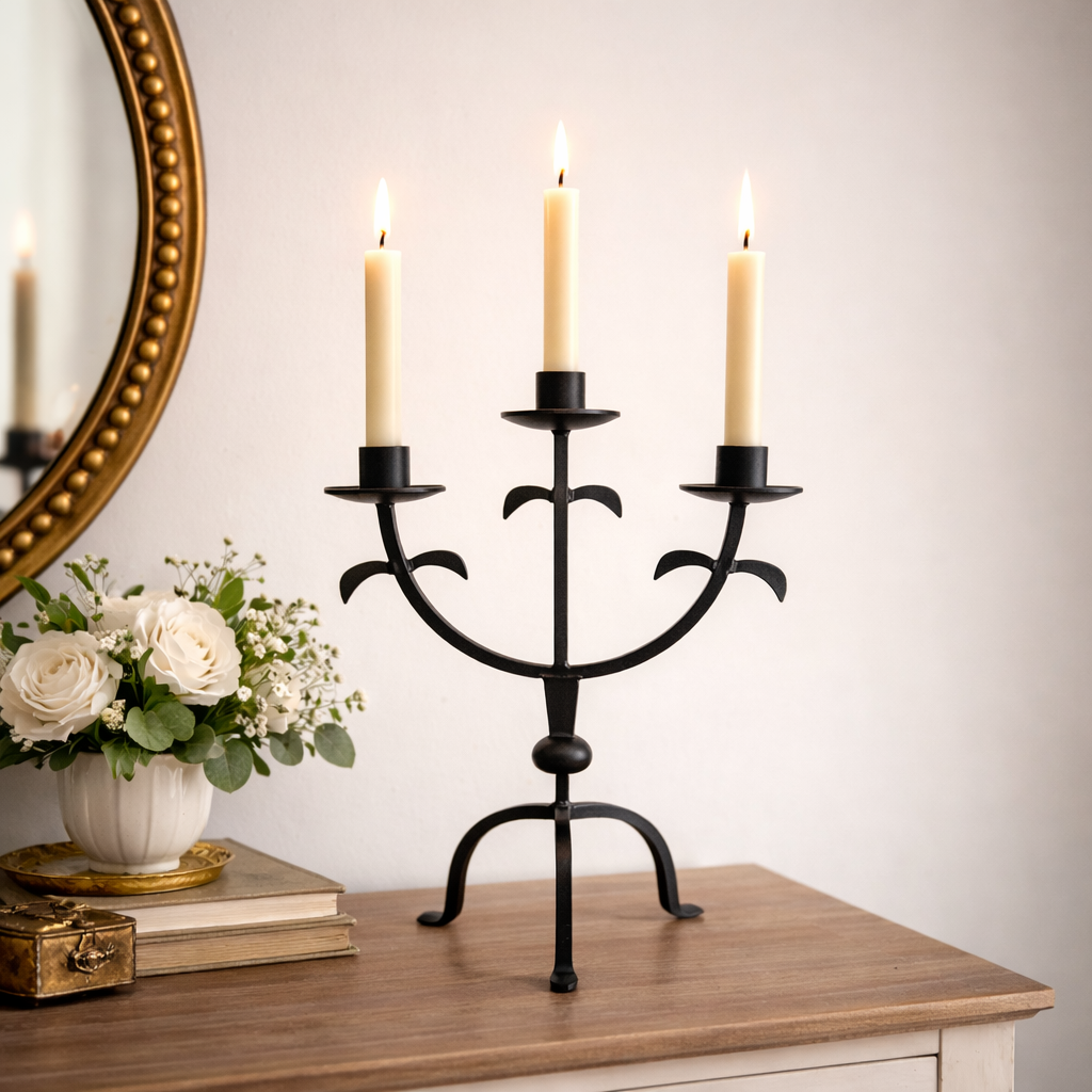 Vintage Three-Arm Metal Candelabra in Dark Bronze