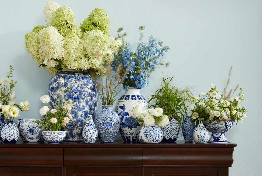 Classic Meets Contemporary: Elodie Vase in Blue Floral Chinoiserie