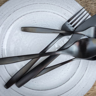 Cambridge Averie Black Satin 20-Piece Flatware Set, 18/0 stainless steel