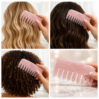 Crown Chakra Rose Quartz Comb – Crystal Scalp Massage & Wide Tooth Hair Comb
