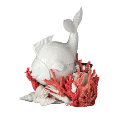 A superb centerpiece for boats, coastal homes or restaurants, this design is a hybrid of a marine-inspired ceramic sculpture and a candle holder. The tulip-like glass container hosts the candle and, with its flickering glare, will also enhance the detailing of the rest of the sculpture, which depicts a fish in the midst of coral reeds and sea shells.