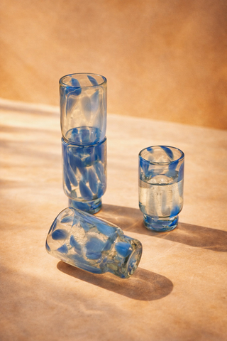 Tall Clear & Blue Recycled Glasses Set of 4