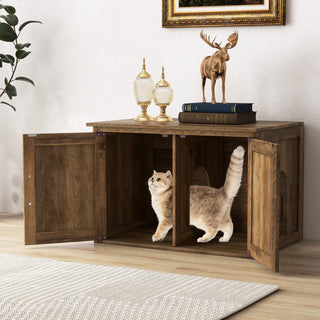 Flip-Top Hidden Cat Litter Box Enclosure with Double Barn Doors