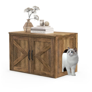 Flip-Top Hidden Cat Litter Box Enclosure with Double Barn Doors