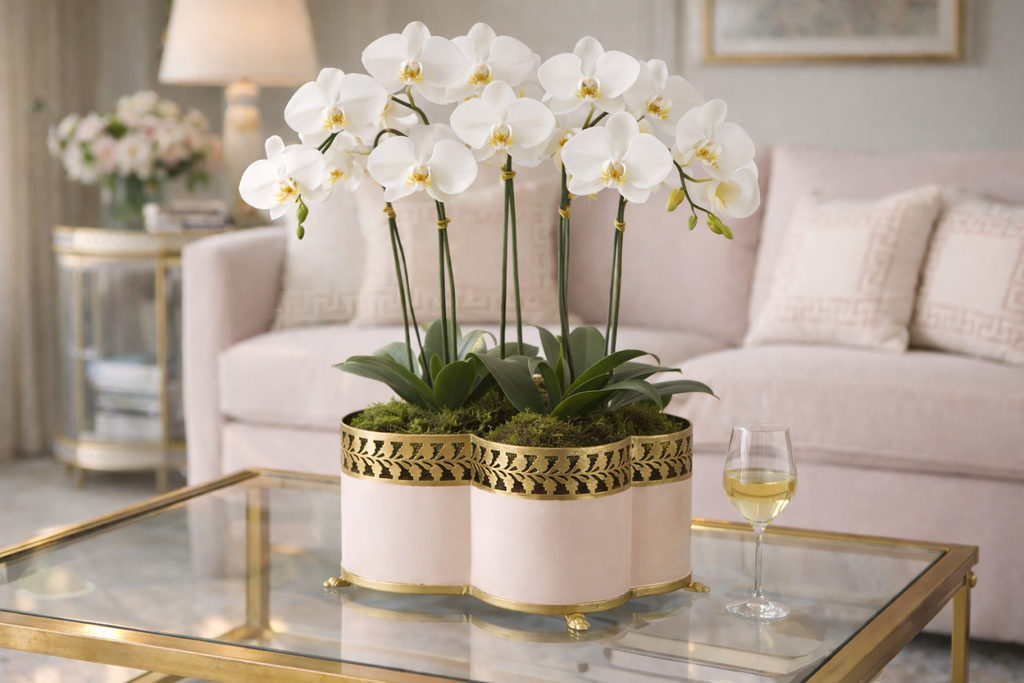 Blush Pink & Gold Leaf Quatrefoil Planter