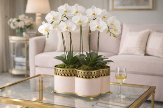 Blush Pink & Gold Leaf Quatrefoil Planter