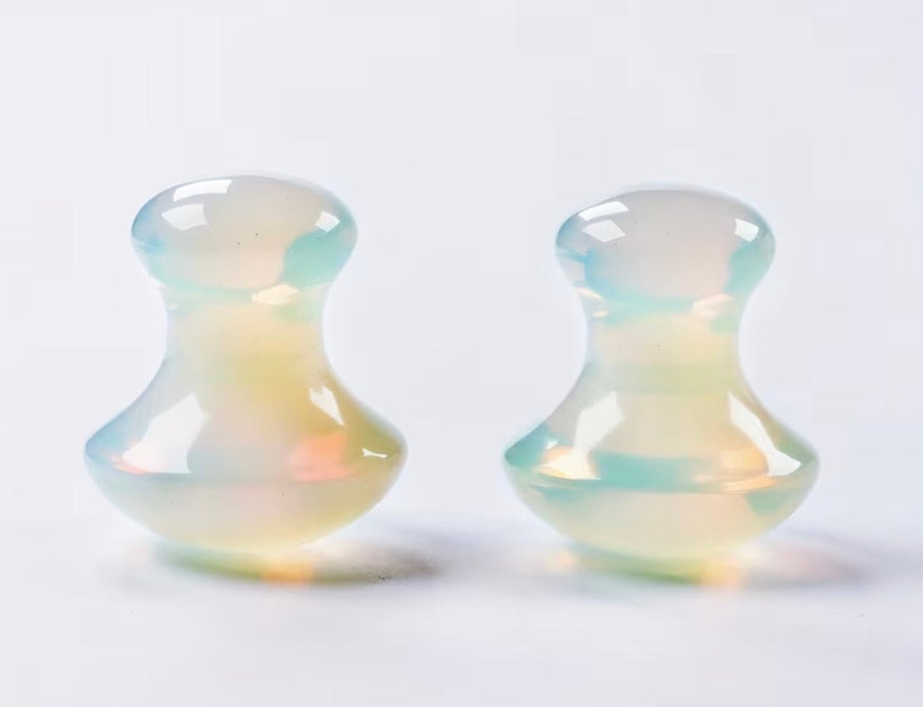 Opalite Gua Sha Mushrooms – Crystal Facial & Body Massage Set