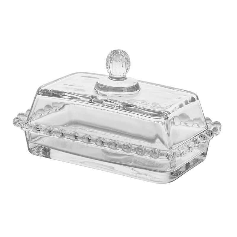 Vintage Beaded Glass Butter Dish with Lid – Clear Glass Butter Keeper