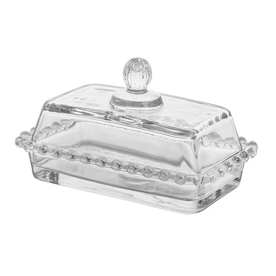 Vintage Beaded Glass Butter Dish with Lid – Clear Glass Butter Keeper