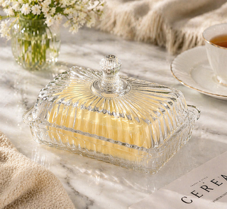 Vintage Ribbed Glass Butter Dish with Fluted Lid – Classic Butter Keeper